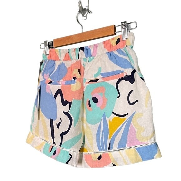 Rachel Zoe Linen Shorts Pastel Abstract Floral Pull-On Shorts Women’s Size Small - Picture 5 of 9